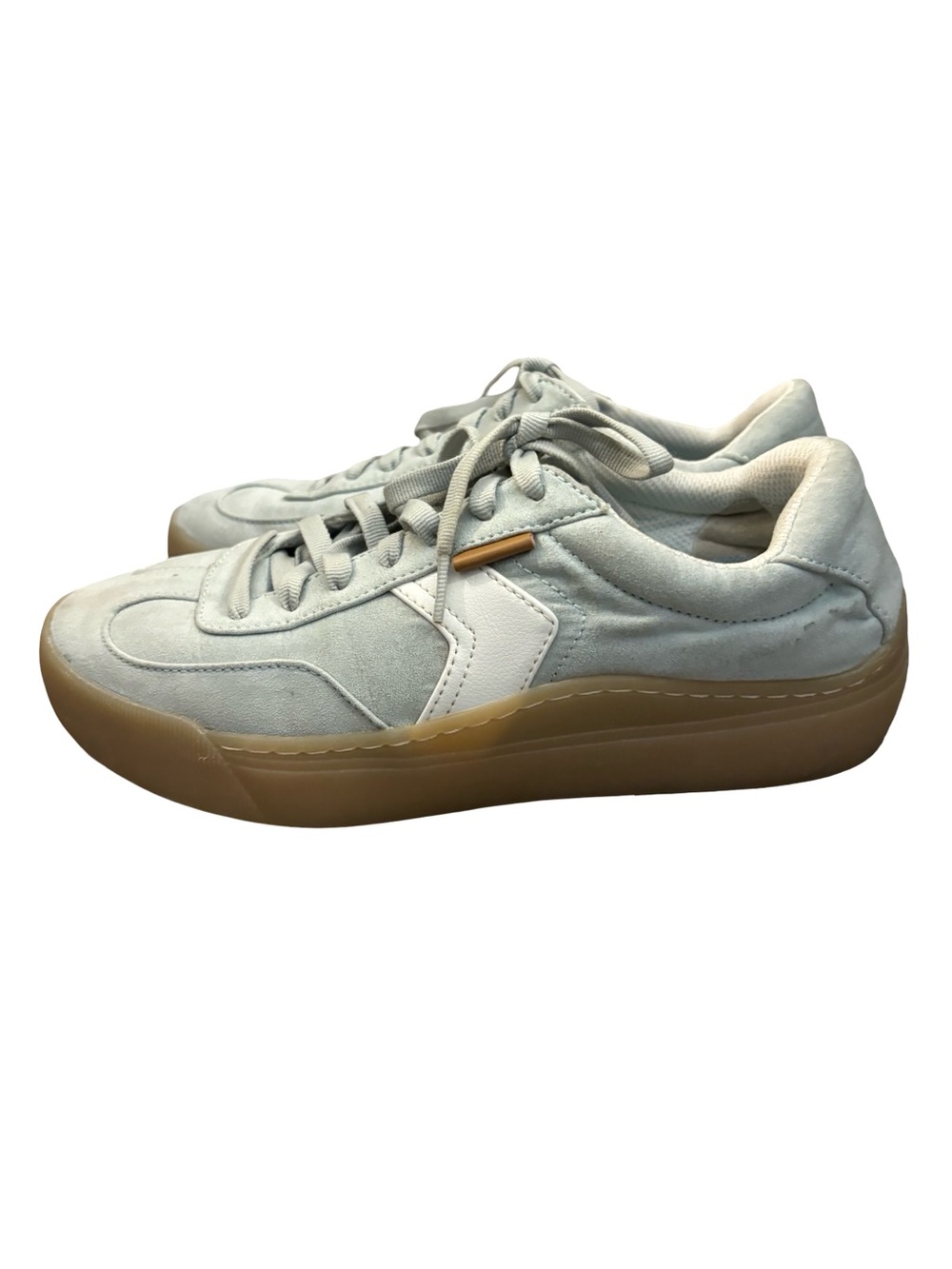 Dr. Scholl's Suede Chunky Platform Preppy Sneakers Light Gray/Blue Size 9